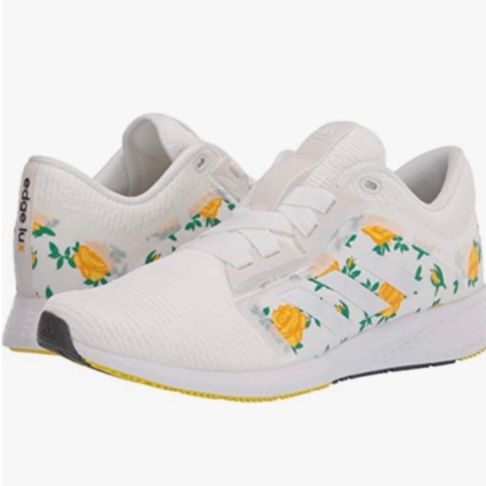 adidas White Athletic Shoes with Yellow Rose Print